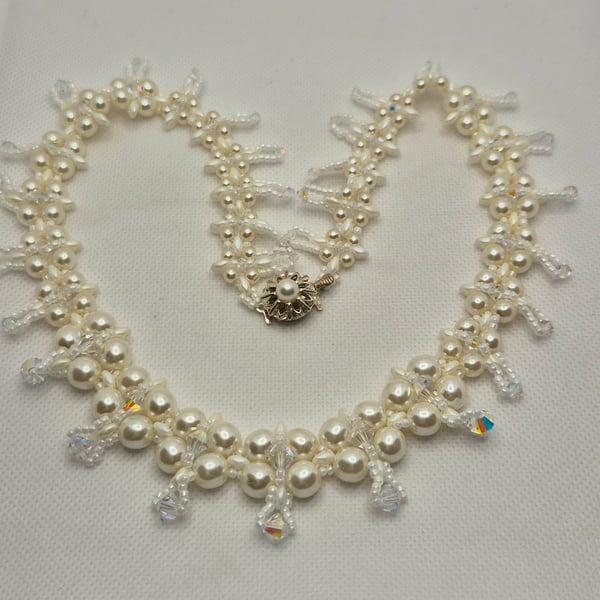Swarovski pearl and crystal wedding style necklace