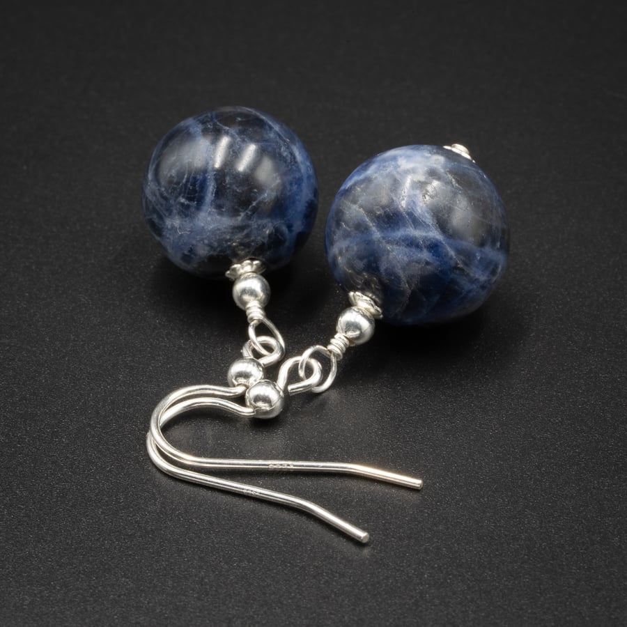 Sodalite, sterling silver gemstone drop earrings, Sagittarius gift