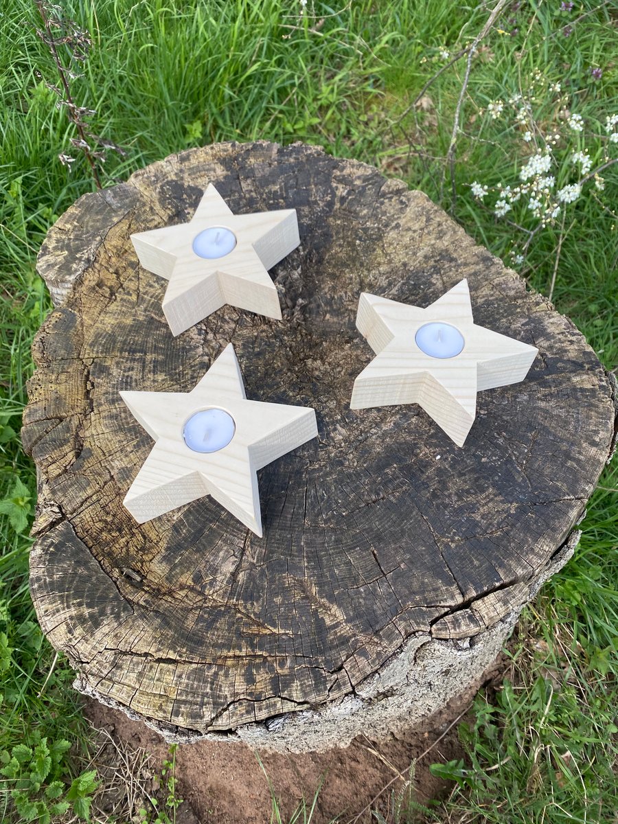 Wooden Star Candle Holder - Chunky Pine - Rustic