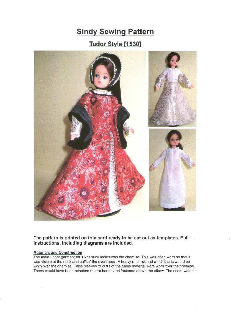 Sindy Sewing Pattern, Tudor Style c1530 Folksy