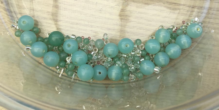 Pretty Mixed Selection of Green Glass Beads for Crafting or Jewellery Design.