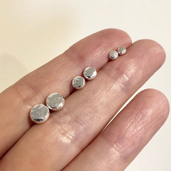 Studs, Small silver Stud, Earrings, Hammered Pebble Studs, Recycled Silver 
