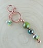 Rose gold green beaded keyring with three beaded charm