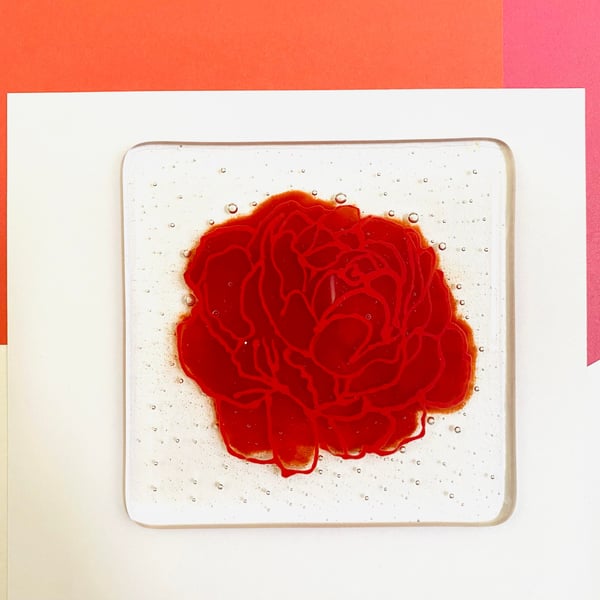 Fused Glass Peony Coaster -  Mothers Day Gift