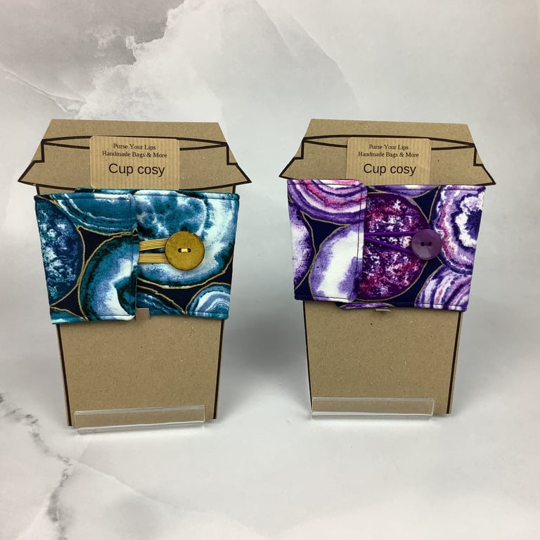 Geode cup cosy, Crystal cup cozy, Mug sleeve, 2 options, Handmade