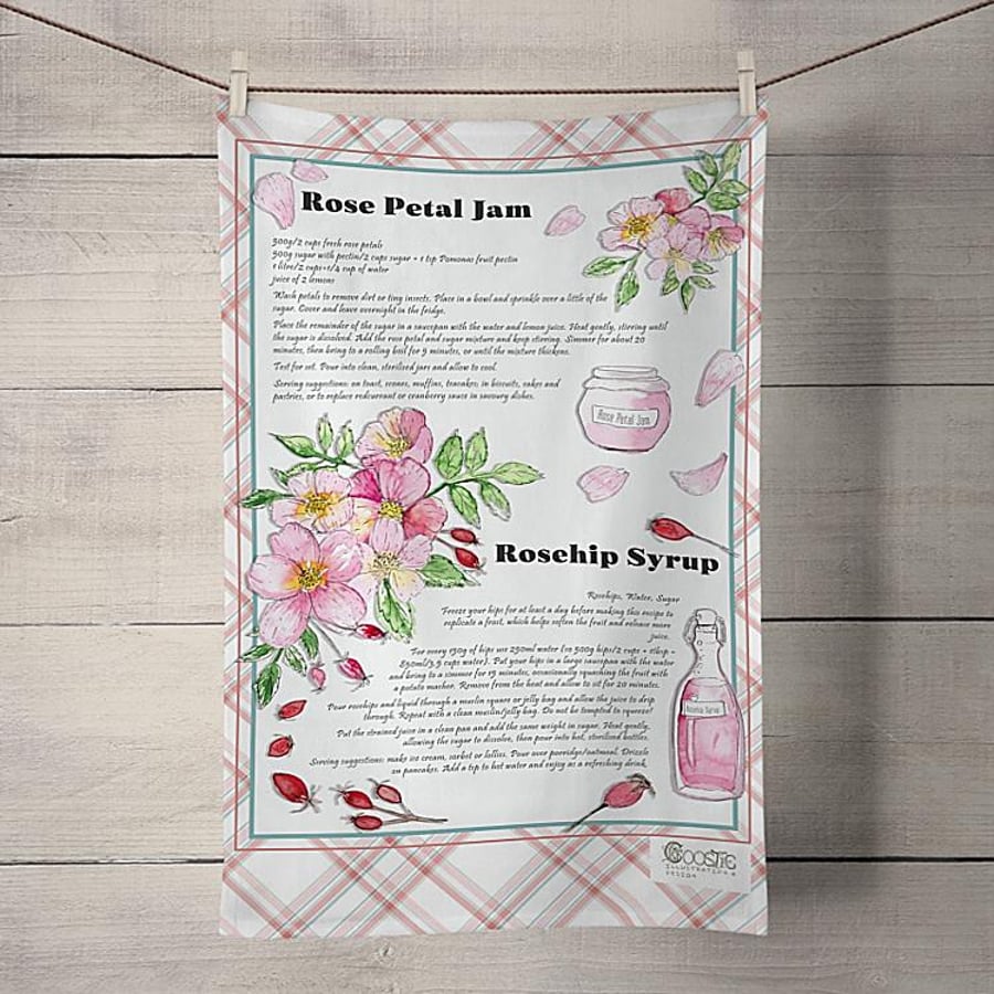 A Rose for All Seasons: Illustrated Recipe Tea Towel - Organic Cotton
