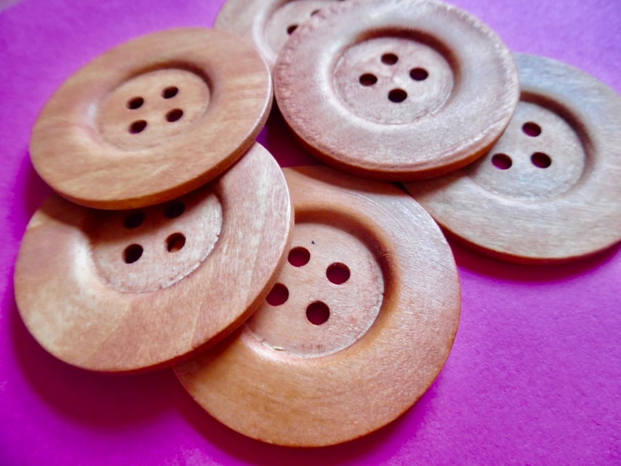 6cm Raised Edge LIGHT BROWN  Large Wood  Buttons 
