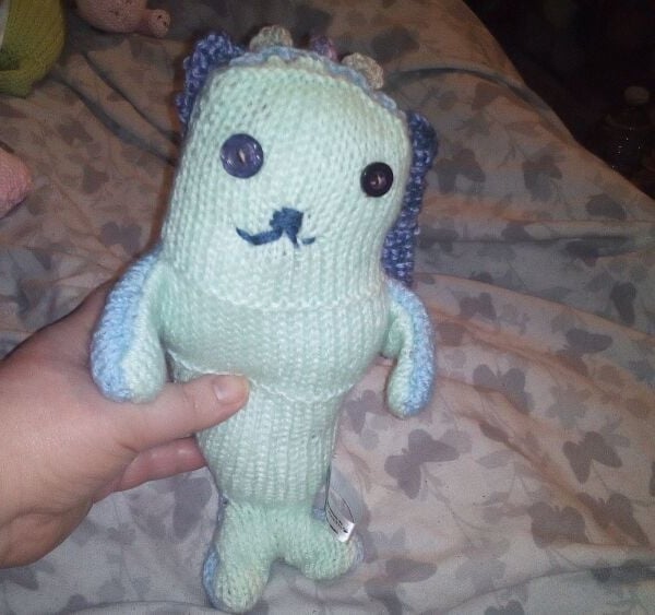 Pale Mint & Blue Midi Mermaid Dark Purple, Grey & Purple Hair Knitted By KM