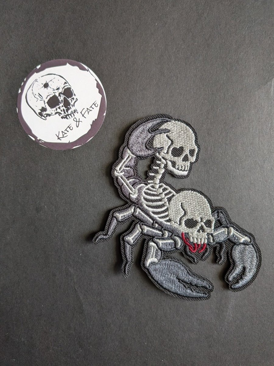 Embroidered Skeleton Scorpion Patch - Macabre Biker Jacket