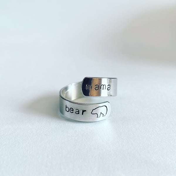 Mama Bear stamped wrap ring