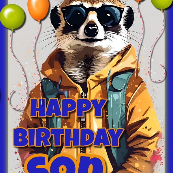 Happy Birthday Son Meerkat Card A5 