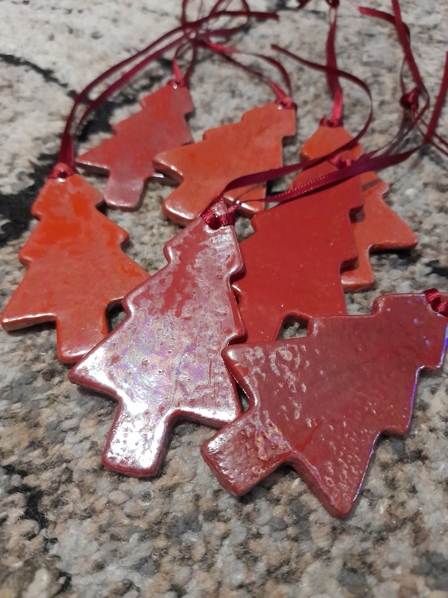 Red handmade ceramic christmas tree hanging decoration