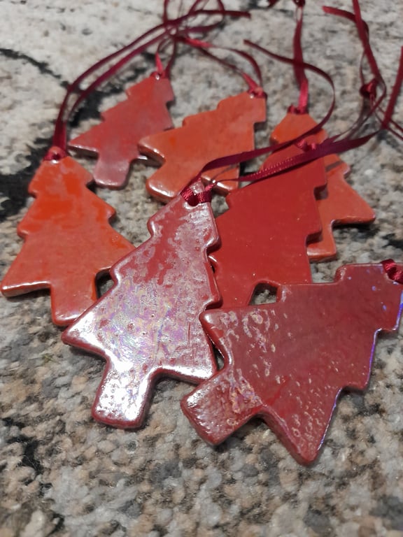 Red handmade ceramic christmas tree hanging decoration