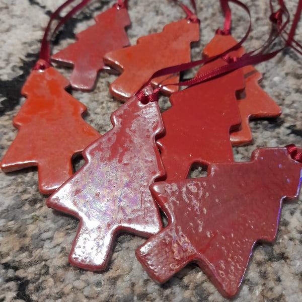 Red handmade ceramic christmas tree hanging decoration