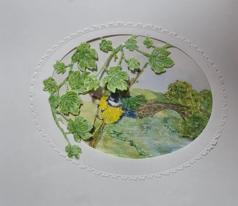 Original Water Colour And Mixed Media Peek-A-Through Picture Framed Free P&P