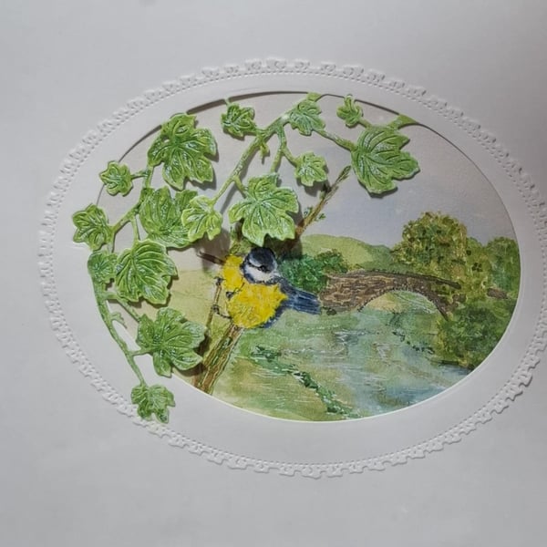 Original Water Colour And Mixed Media Peek-A-Through Picture Framed Free P&P