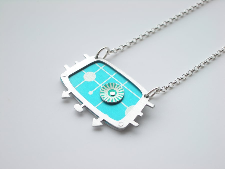 Rectangle mid century necklace in turquoise and jade green