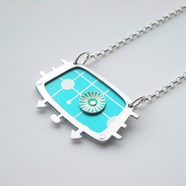 Rectangle mid century necklace in turquoise and jade green