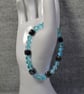 Blue Mermaid Glass Bead and Hematite Cube Elastic Bracelet - Image 4
