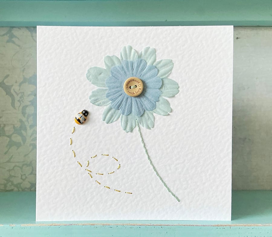 Hand Embroidered Card. Blank Card. Valentines Card. Mothers Day Card. Daisy Card