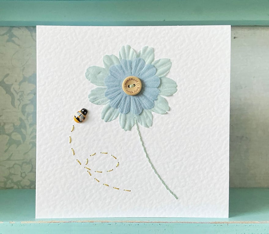 Hand Embroidered Card. Blank Card. Valentines Card. Mothers Day Card. Daisy Card