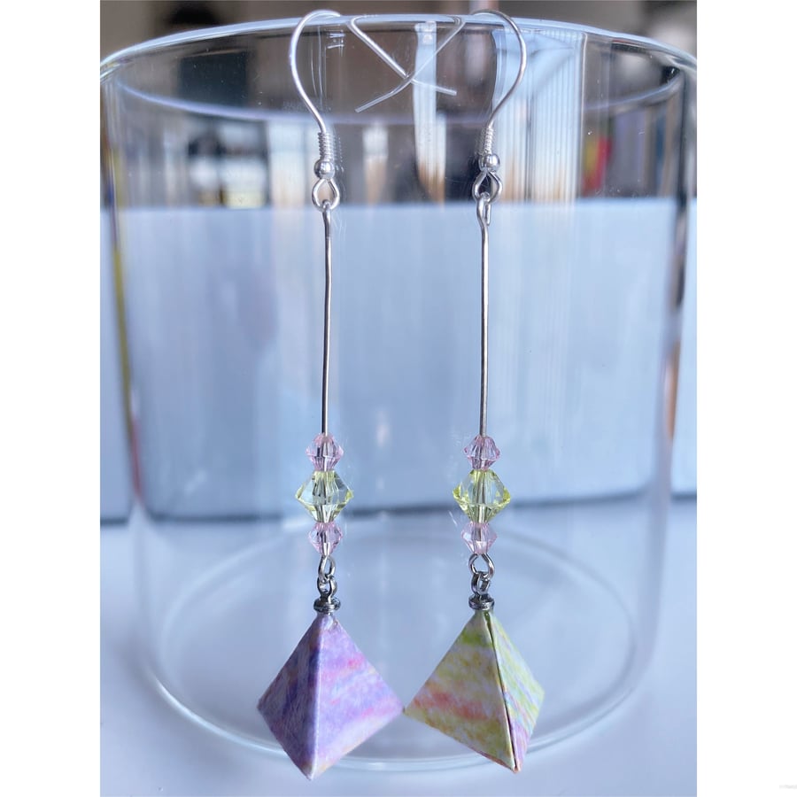 Origami Triangle Earrings, Triangle Earrings, Paper Fold Earrings, Pastel Earrin