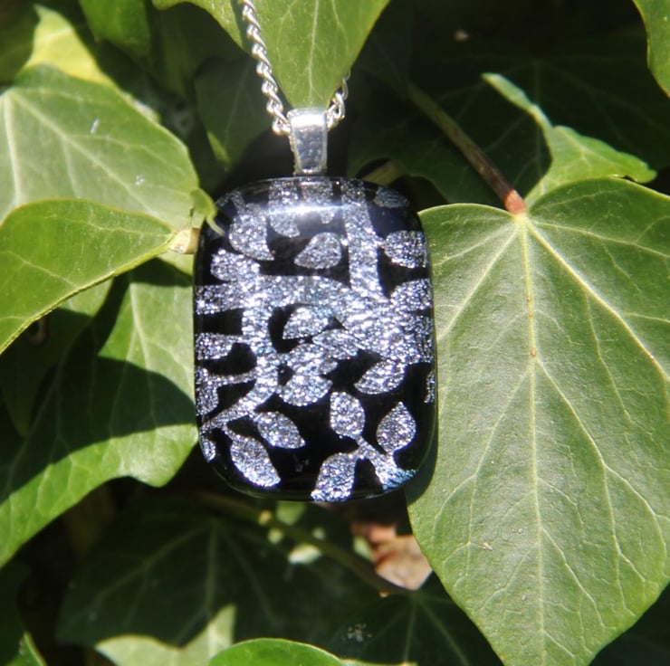 Silver leaves dichroic glass pendant necklace, ... - Folksy