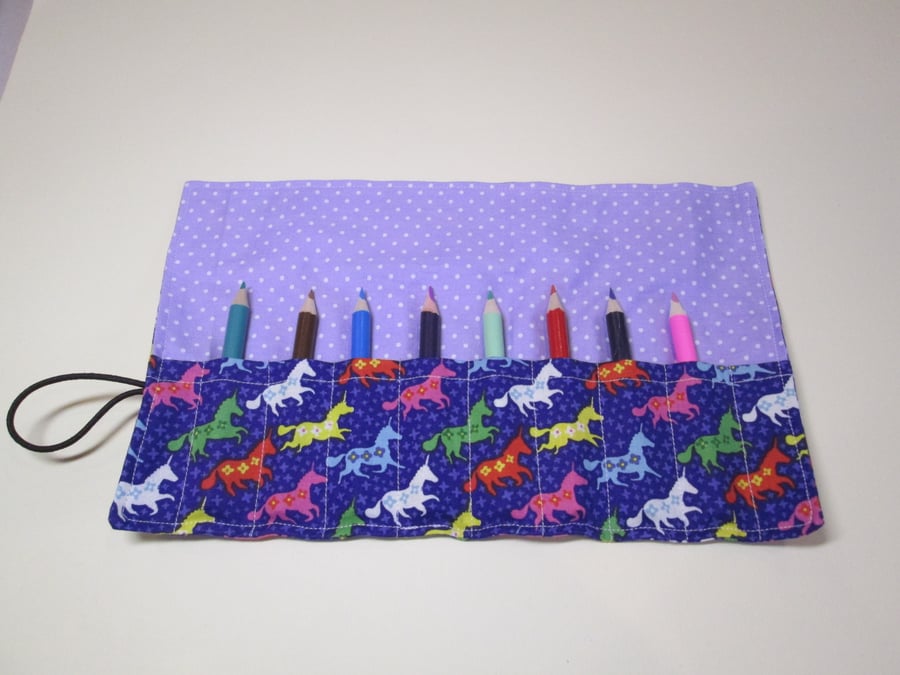 Multi coloured unicorn Fabric Pencil Roll