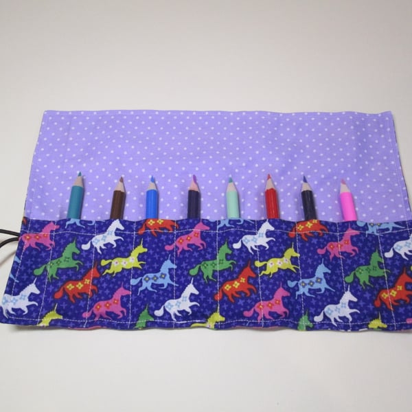 Multi coloured unicorn Fabric Pencil Roll