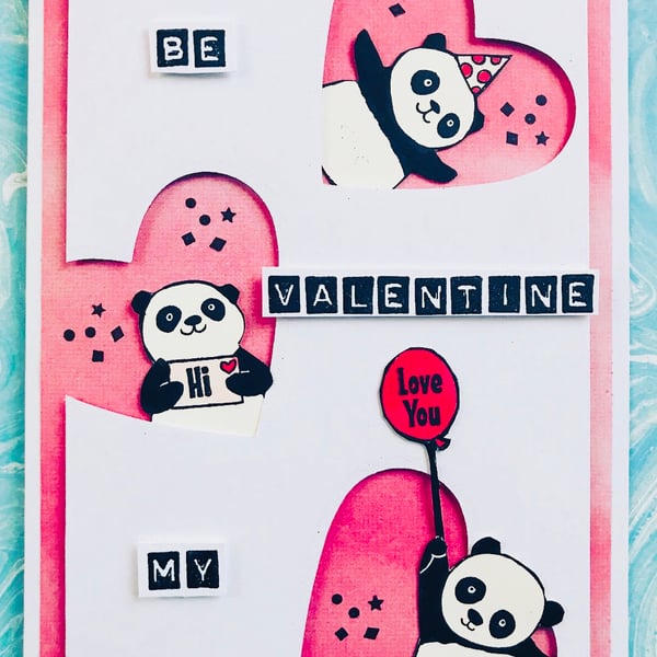 Valentine "Be Mine" ft. Party Pandas Hearts Card