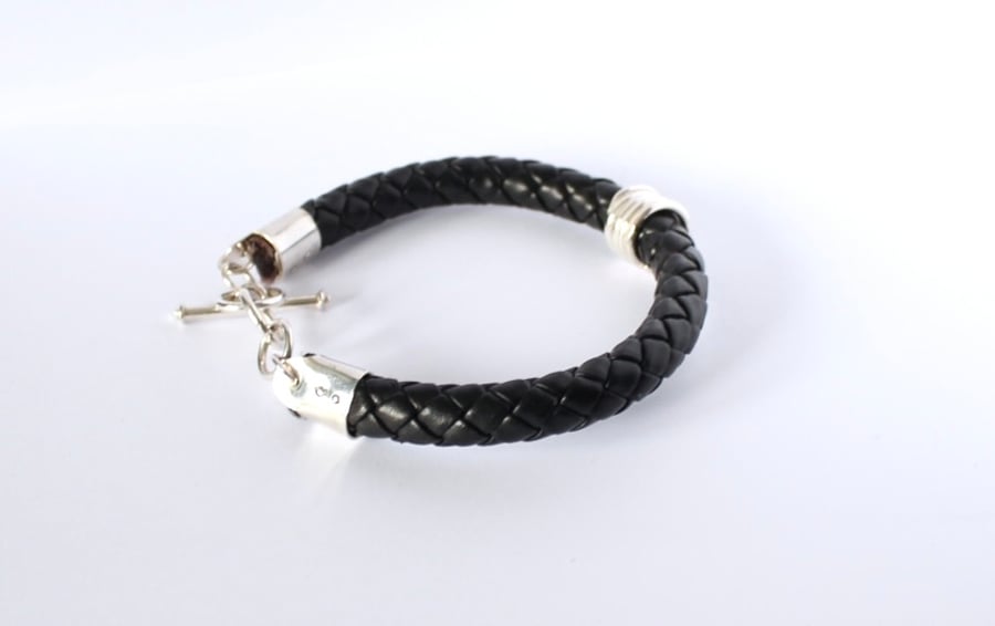 Hand made Sterling Silver and Leather TBar bracelet 