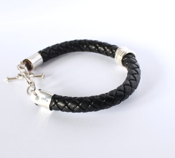 Hand made Sterling Silver and Leather TBar bracelet 