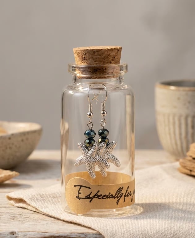 Handmade Coastal Starfish Earrings in a Bottle
