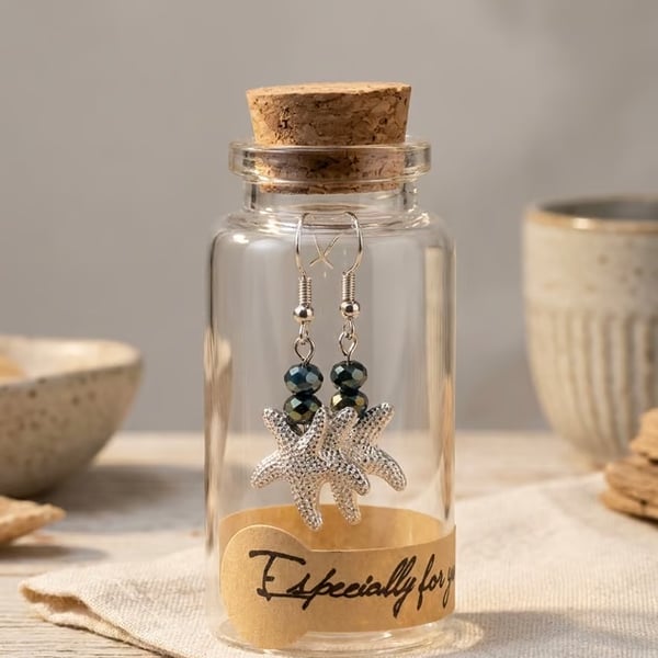 Handmade Coastal Starfish Earrings in a Bottle