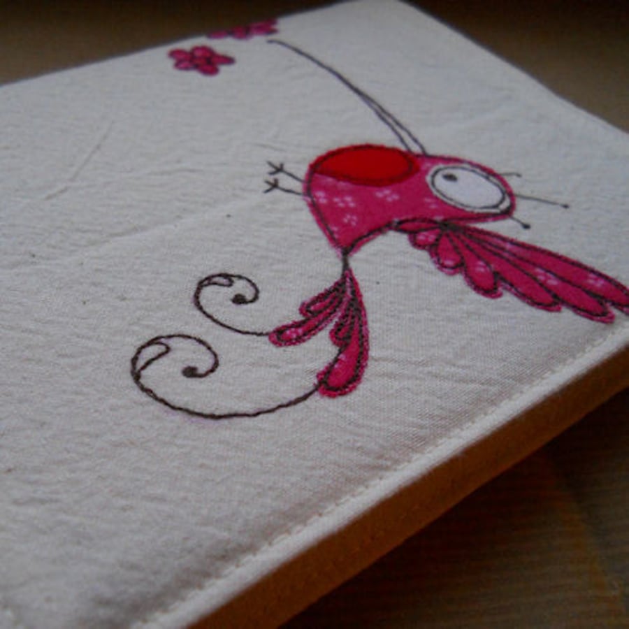 embroidered hummingbird fabric notebook cover - A6 size