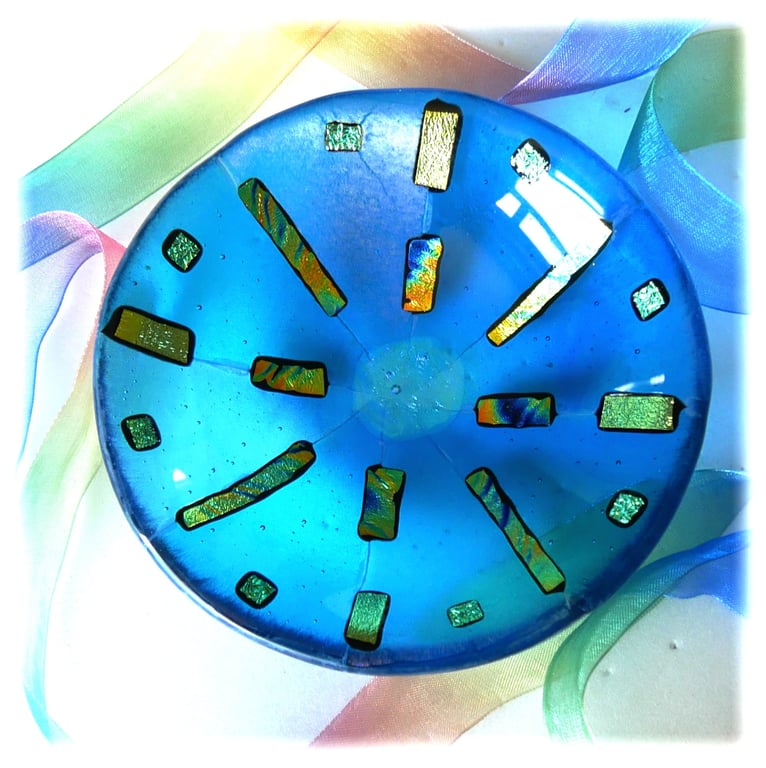 Turquoise Dichroic Glass Fused Bowl 13 x 2.5cm 064 