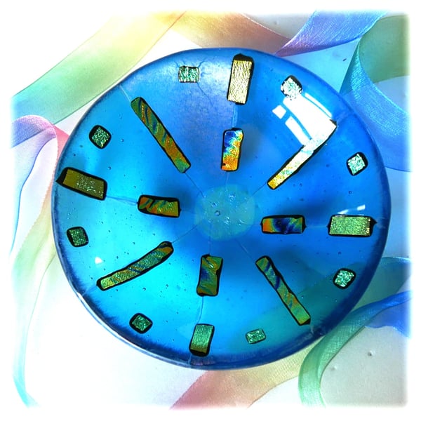 Turquoise Dichroic Glass Fused Bowl 13 x 2.5cm 064 