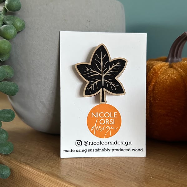 'Autumn Leaf' Wooden Pin Badge