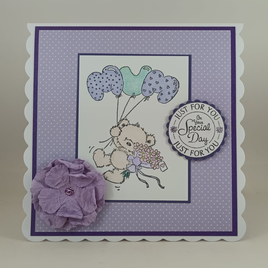 Cute bear with balloons Mother's Day card