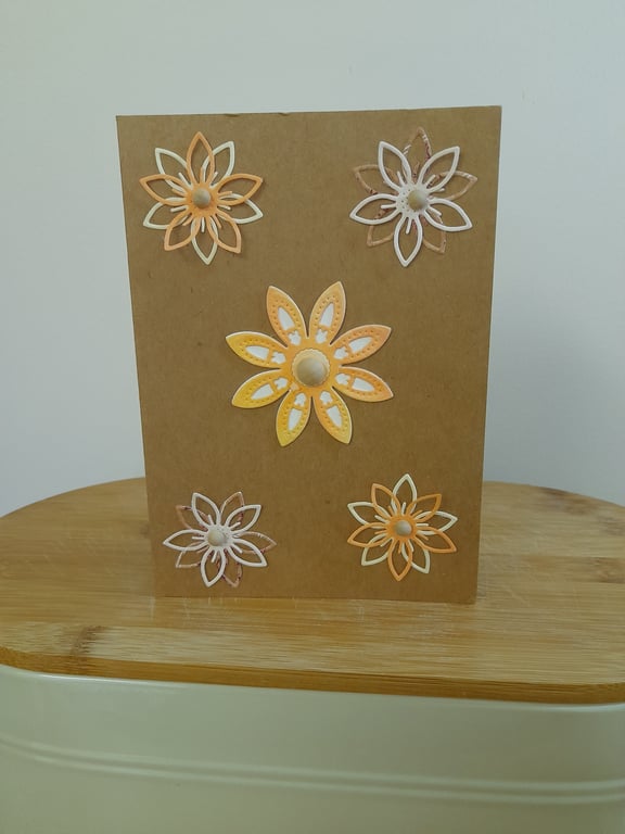 PEACH, BROWN AND CREAM FLORAL GREETINGS CARD.