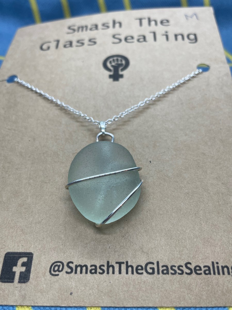 Turquoise Aqua Seaham Sea Glass Silver Necklace FREE SHIPPING 