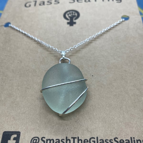 Turquoise Aqua Seaham Sea Glass Silver Necklace FREE SHIPPING 