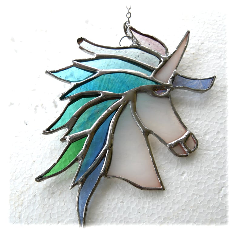 Unicorn Suncatcher Stained Glass Handmade 052 Pastel