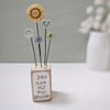 Clay Sunshine Flower in a Wood Block 'You are my Sunshine'