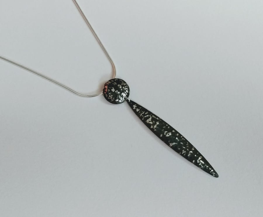 Sterling Silver Blackwave Circle Pendant on 16" Snake Chain, Oxidised