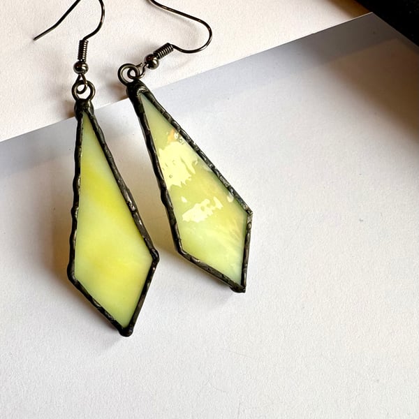 Canary yellow stained glass statement earrings, Zero Waste Jewellery