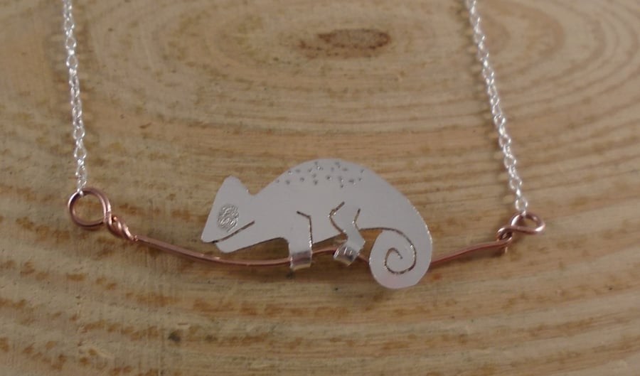 Sterling Silver and Copper Chameleon Necklace