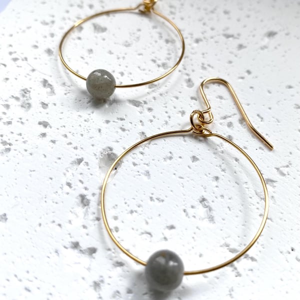 Large Orb Hoop Earrings - Labradorite