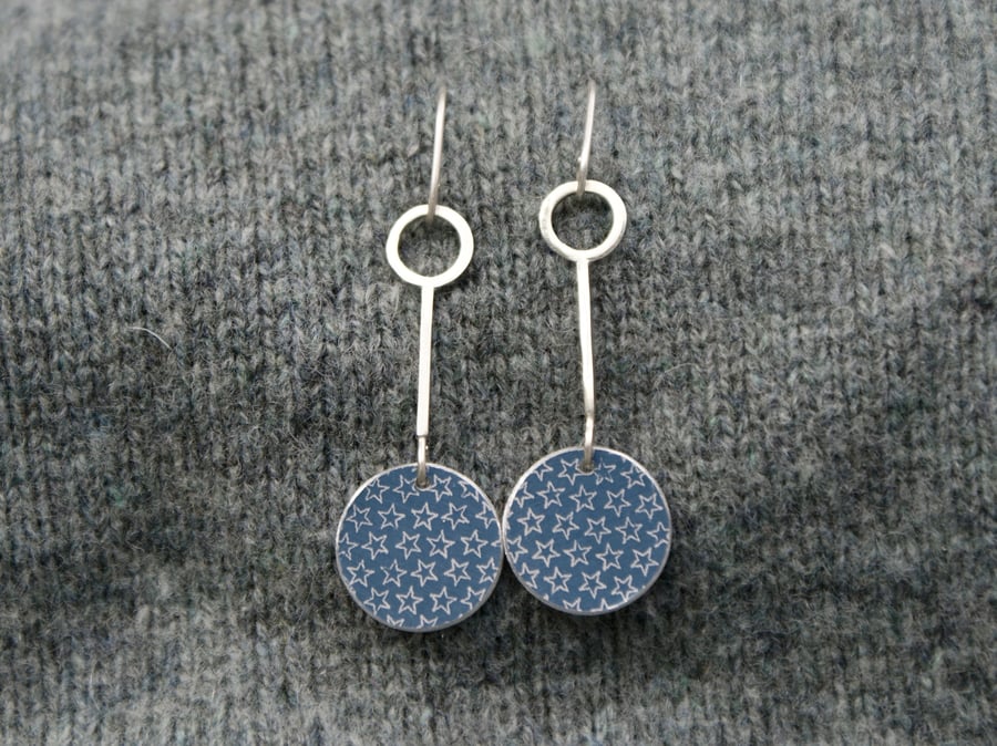 Silver and grey small starry drop earrings 