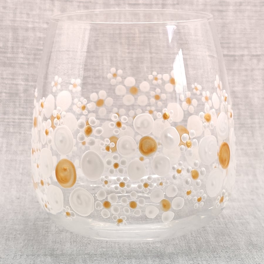 Hand-painted 'Hippy Flower ' Stemless Wine Glass